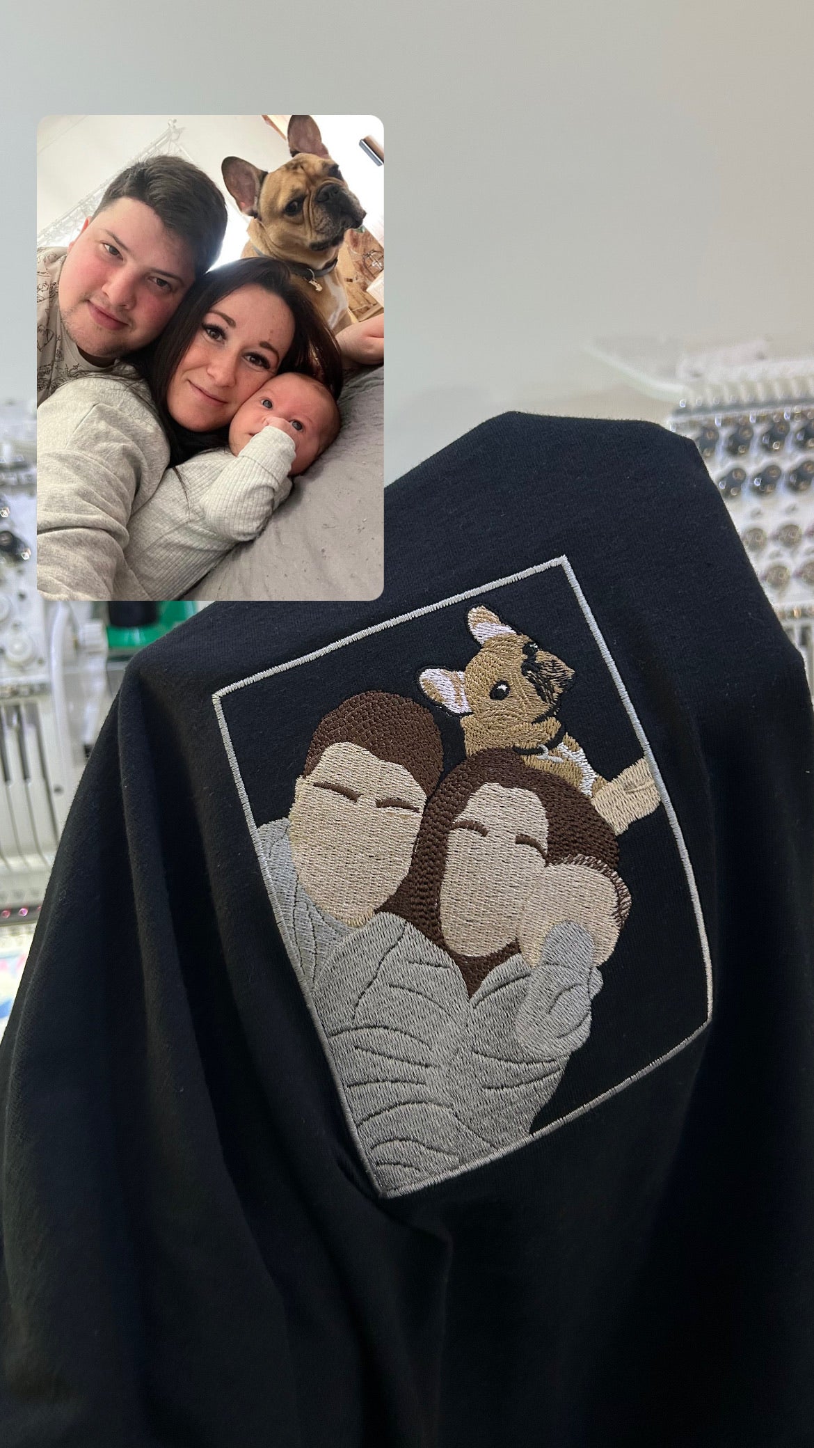 Family with dog photo embroidery