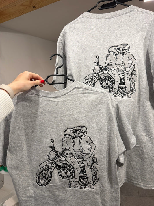 Motorcycle line art embroidery