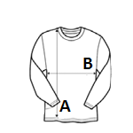 How to measure: A body length, B chest width, C sleeve length
